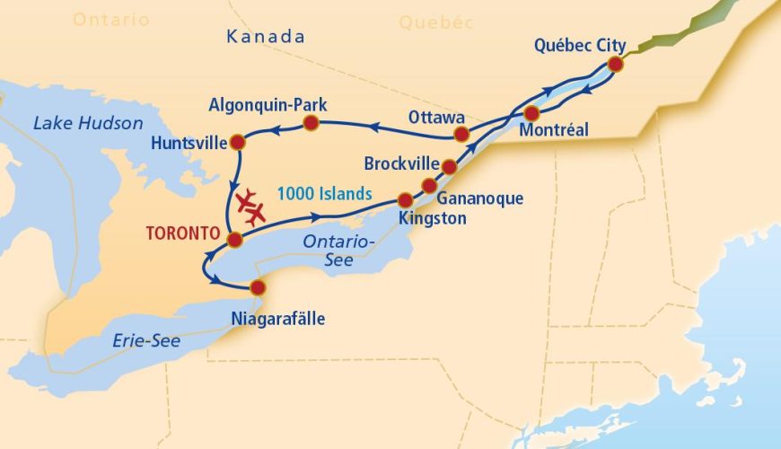 East Canada group tour map